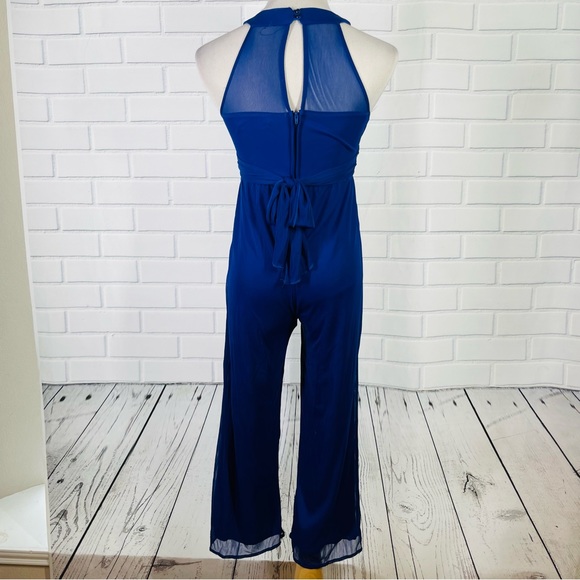 Poppies and Roses Royal Blue Jeweled Collar Jumpsuit - Size 12 - Picture 4 of 16